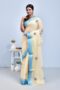 Off-white Hand Embroidered Pure Cotton Saree with Sky Blue Border