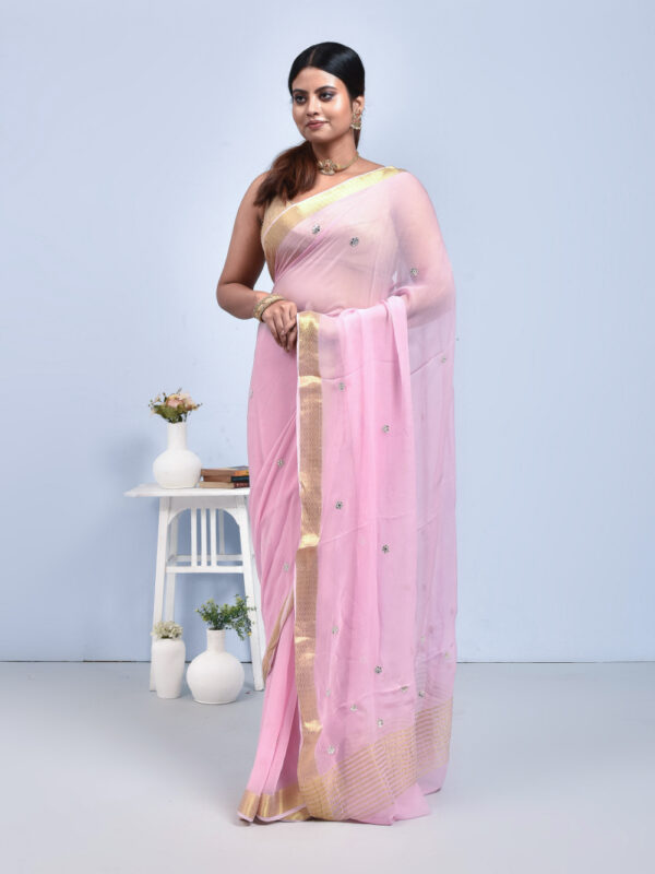 Pink Georgette Saree with Mirror Work