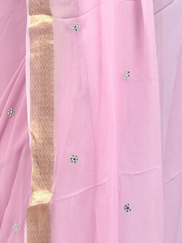 Pink Georgette Saree with Mirror Work - Image 6