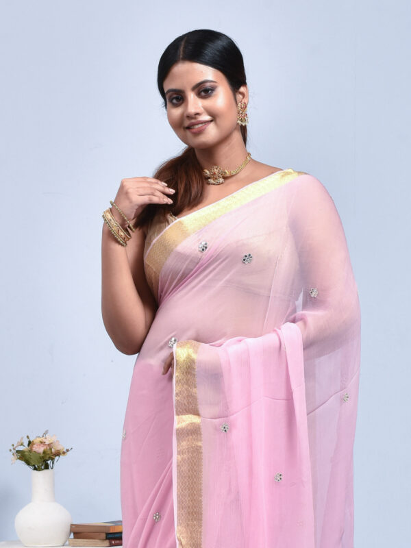 Pink Georgette Saree with Mirror Work - Image 5