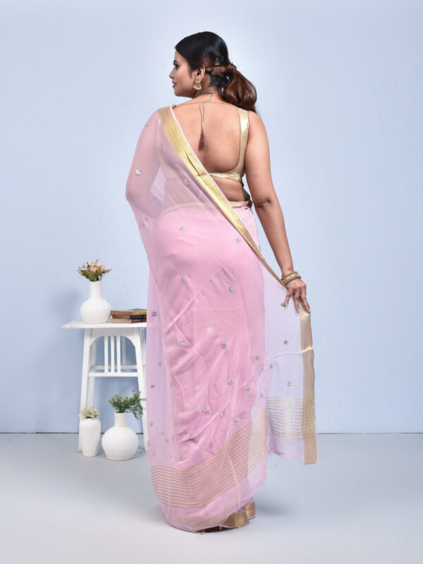 Pink Georgette Saree with Mirror Work - Image 2
