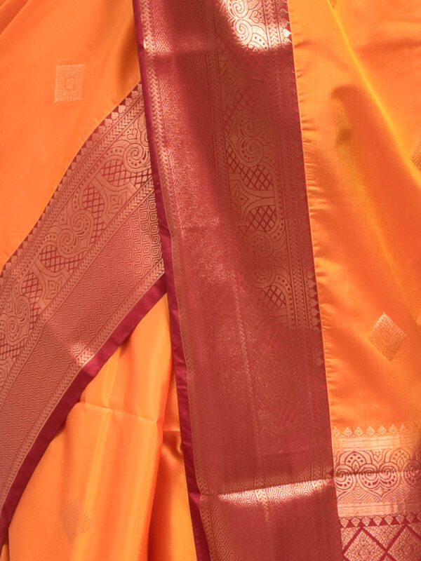 Golden Yellow Hand Woven Kanjeevaram Silk Saree with Red Border - Image 6