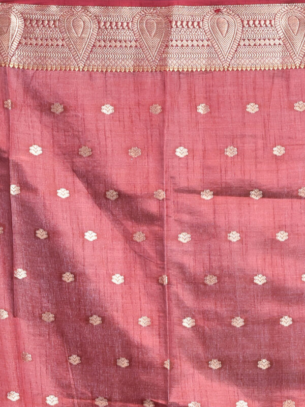 Beige Kanjeevaram Tussar Silk Saree with Maroon Border - Image 7