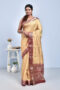 Beige Kanjeevaram Tussar Silk Saree with Maroon Border
