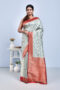 White Banaras Jamawar Saree with Red Border