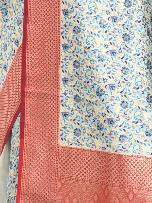 White Banaras Jamawar Saree with Red Border - Image 6