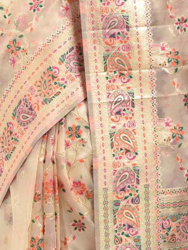 Beige Bengal Meenakari Resham Silk Saree - Image 6