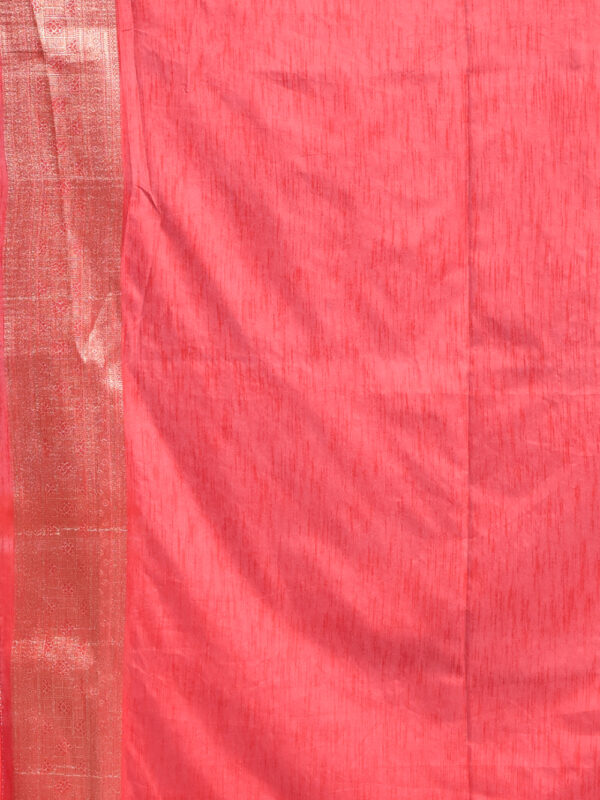 White Banaras Korial Semi Silk Saree with Red Border - Image 7