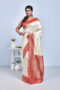 White Banaras Korial Semi Silk Saree with Red Border