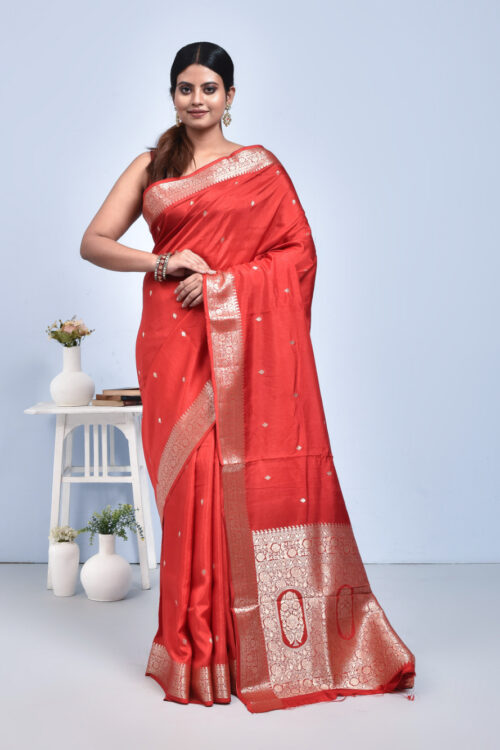Red Butta Design Banaras Katan Silk Saree