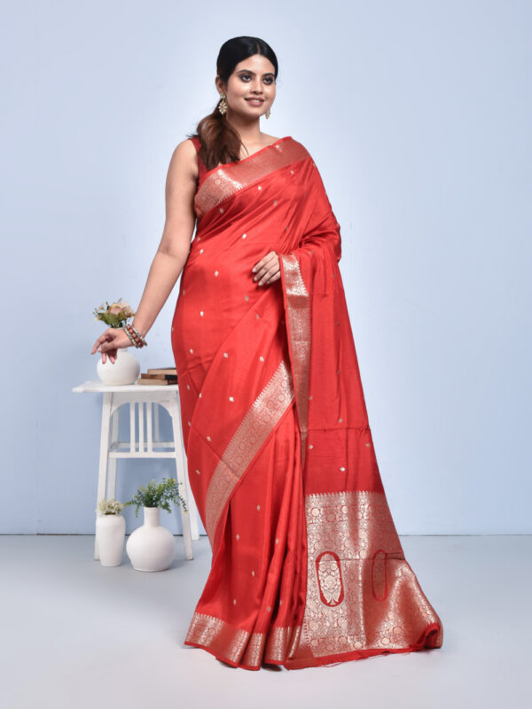 Red Butta Design Banaras Katan Silk Saree - Image 3