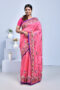 Pink Floral Hand Embroidered Silk Saree