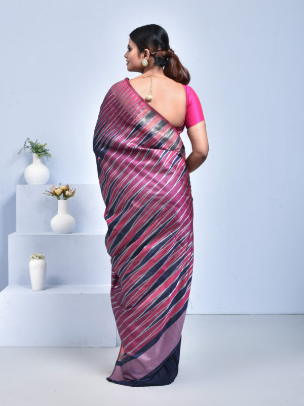 Navy Blue Floral Hand Embroidered Printed Semi Silk Saree - Image 2