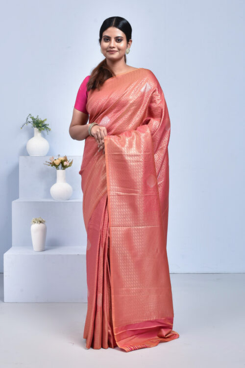 Pink Tissue Zari Work Kanjeevaram Saree