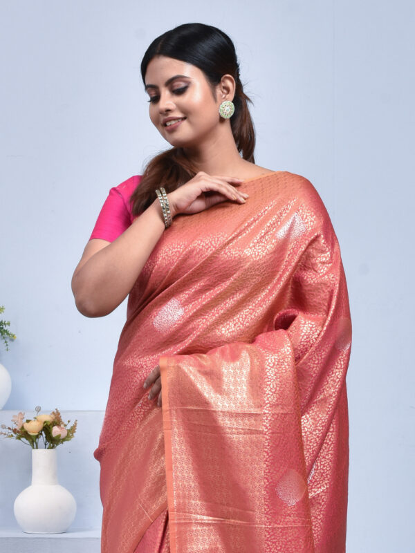 Pink Tissue Zari Work Kanjeevaram Saree - Image 5