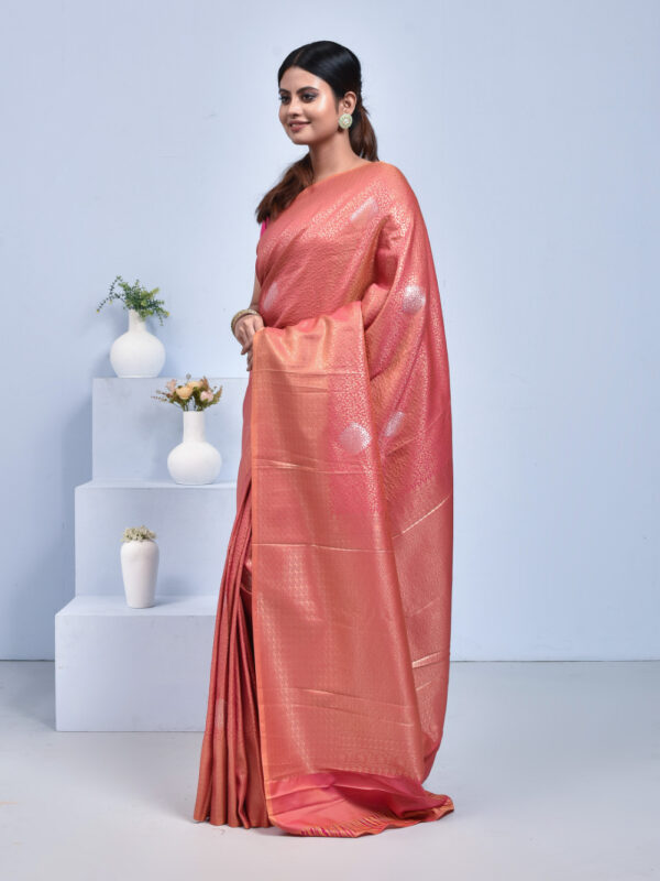 Pink Tissue Zari Work Kanjeevaram Saree - Image 4