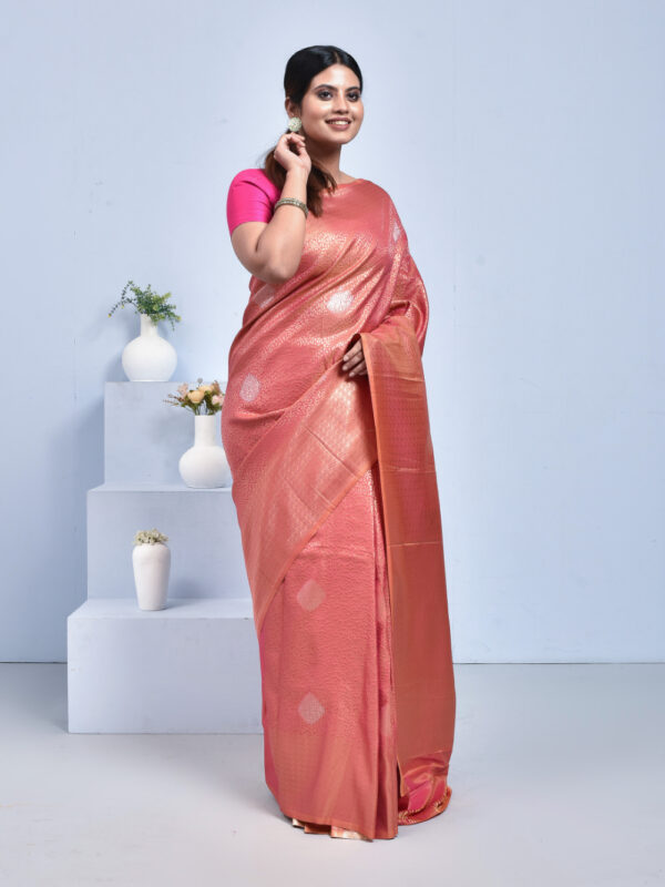 Pink Tissue Zari Work Kanjeevaram Saree - Image 3