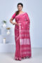 Fuchsia Pink Floral Embroidered Linen Saree
