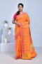 Yellow South Cotton Saree with Leaf Design