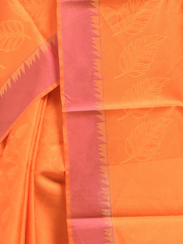 Yellow South Cotton Saree with Leaf Design - Image 6