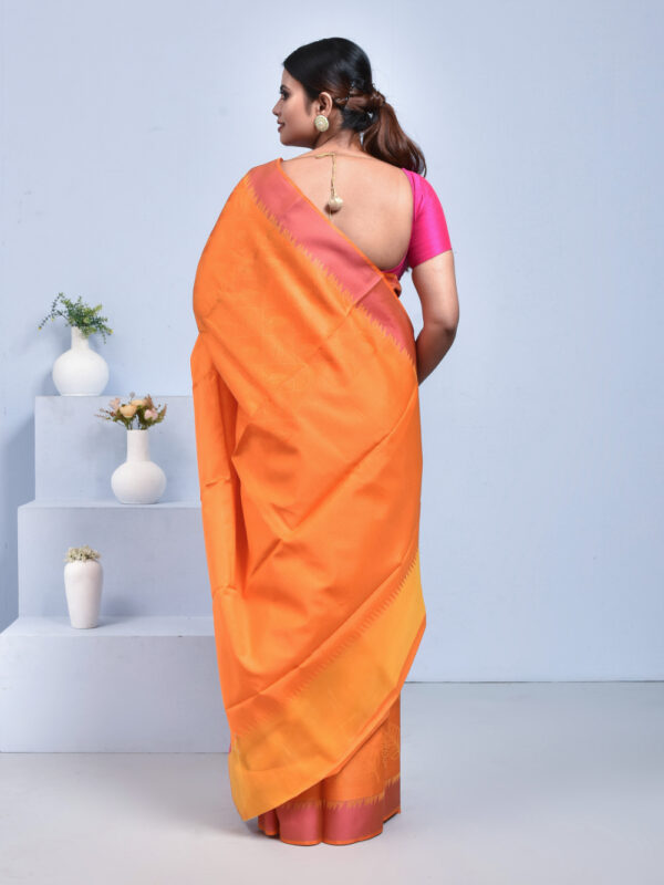 Yellow South Cotton Saree with Leaf Design - Image 2