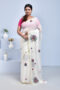 White Floral Hand Embroidered Georgette Saree