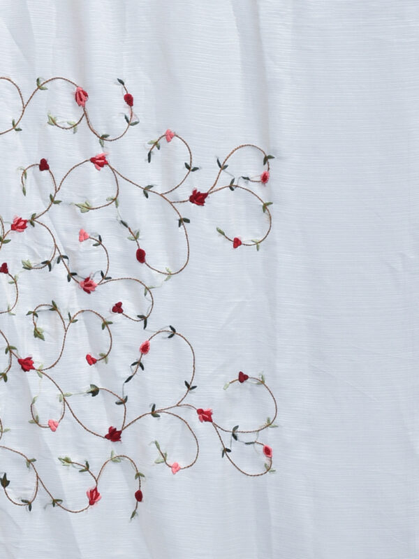 Off-White Dahlia design Hand Embroidered Chiffon Saree - Image 8
