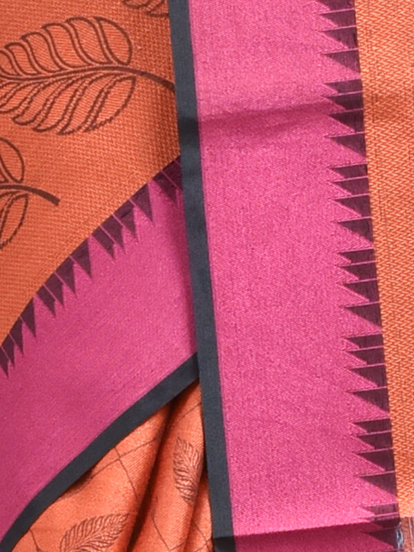 Orange South Cotton Saree with Leaf Design - Image 6