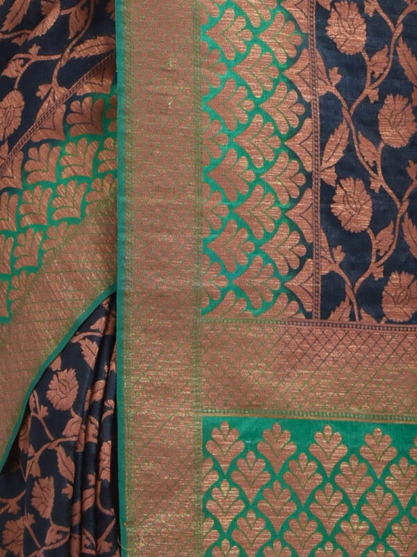 Black Jute Silk Saree with Floral Zari Work - Image 6
