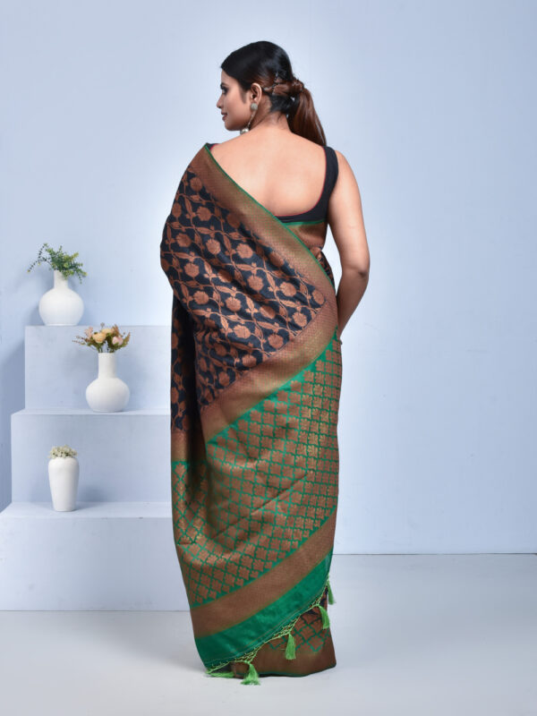 Black Jute Silk Saree with Floral Zari Work - Image 2