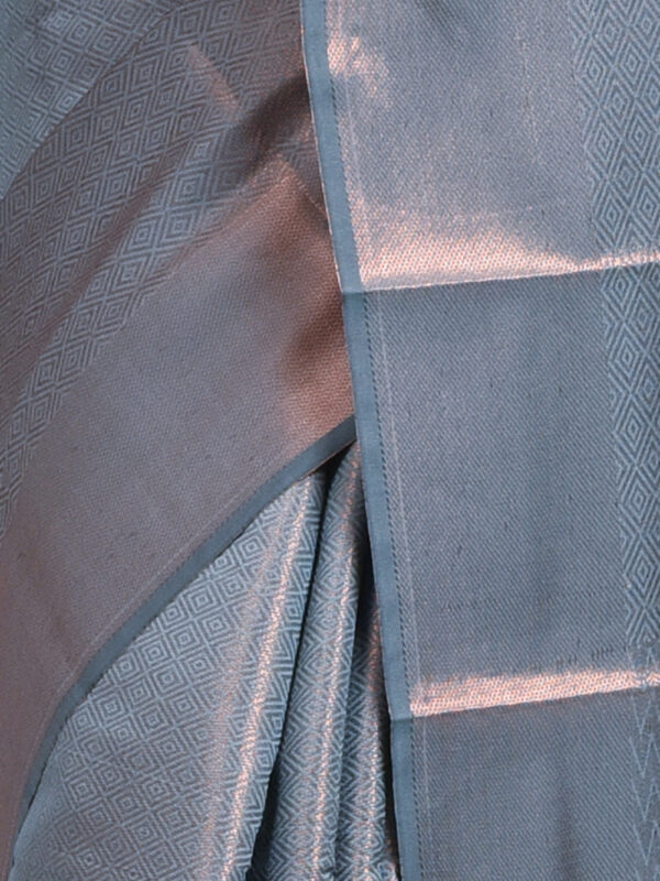 Ash Semi Silk Kanjeevaram Saree with Copper Zari Work - Image 6