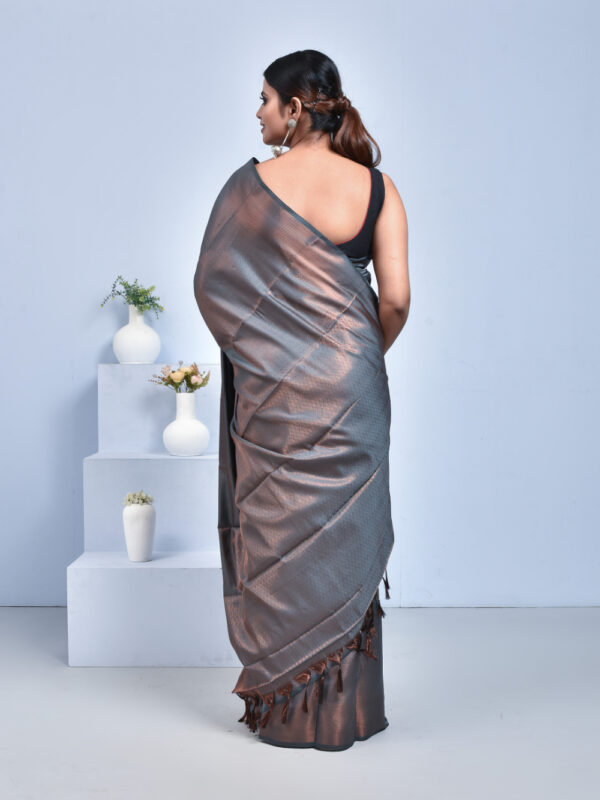 Ash Semi Silk Kanjeevaram Saree with Copper Zari Work - Image 2
