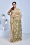 Beige Pure Cotton Saree with Hand Embroidered Floral Jaal Design