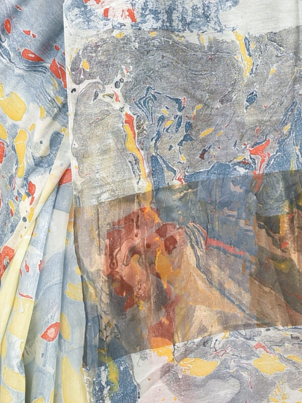 Gray Marble Print Linen Saree - Image 5
