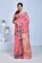 Peach South Cotton Saree with Hand Embroidered Floral Design