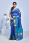 Royal Blue Banaras Kota Doria Saree with Floral Zari Work