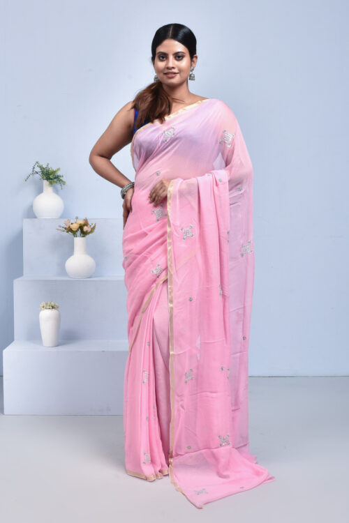 Pink Georgette Saree with Sequin Work