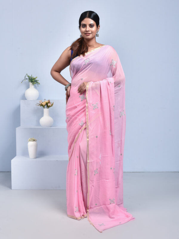 Pink Georgette Saree with Sequin Work