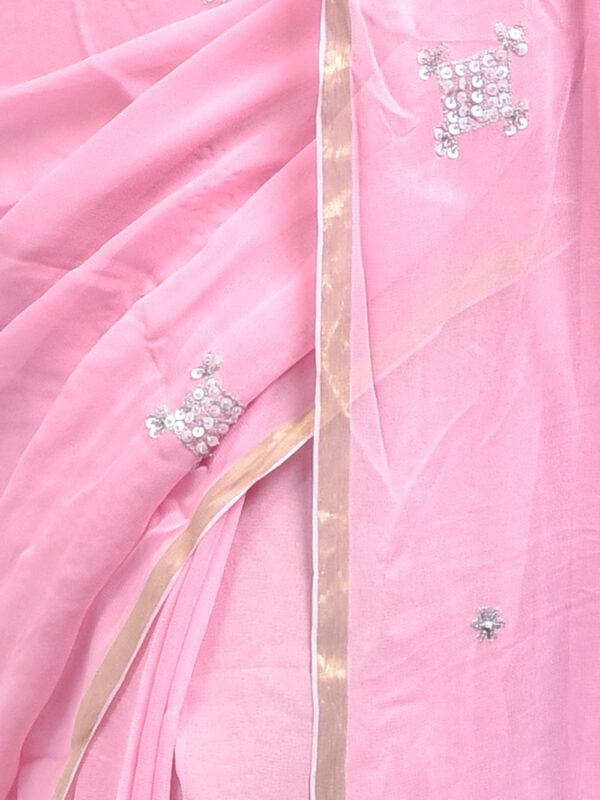 Pink Georgette Saree with Sequin Work - Image 6