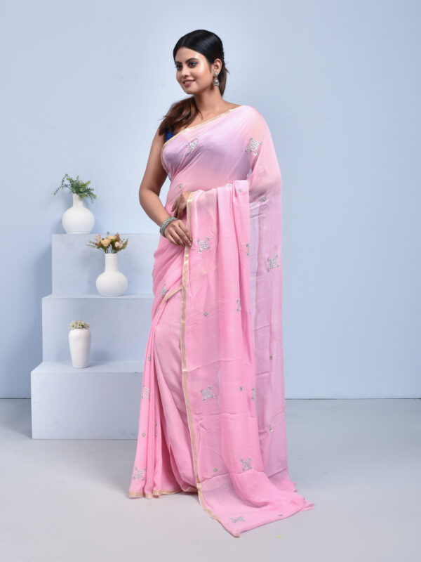 Pink Georgette Saree with Sequin Work - Image 3