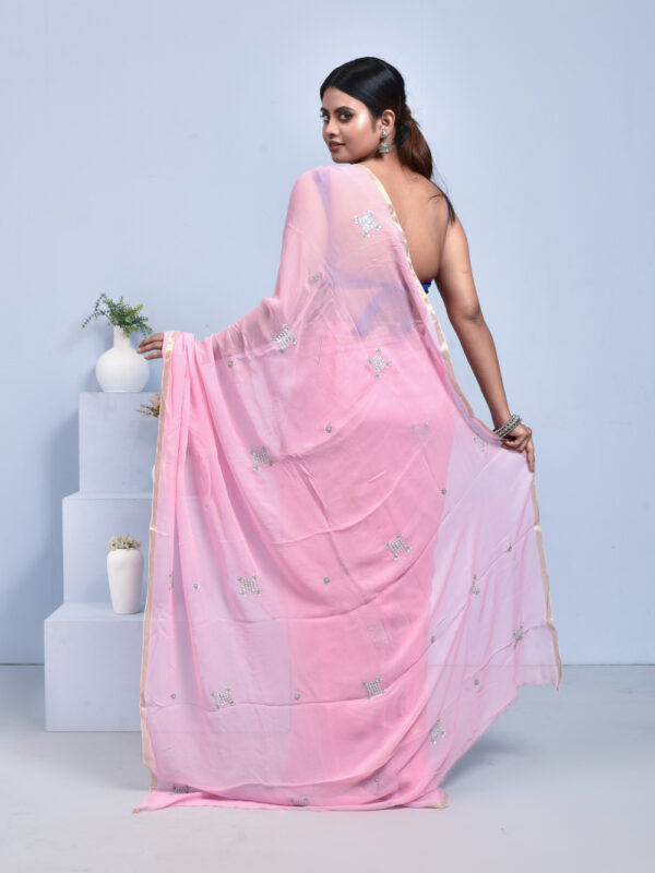 Pink Georgette Saree with Sequin Work - Image 2