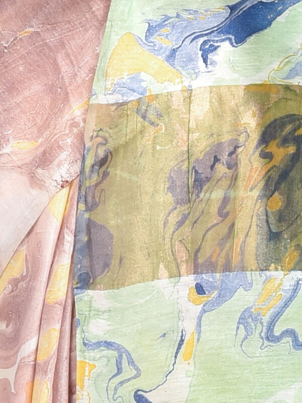 Light Brown Marble Print Linen Saree - Image 6