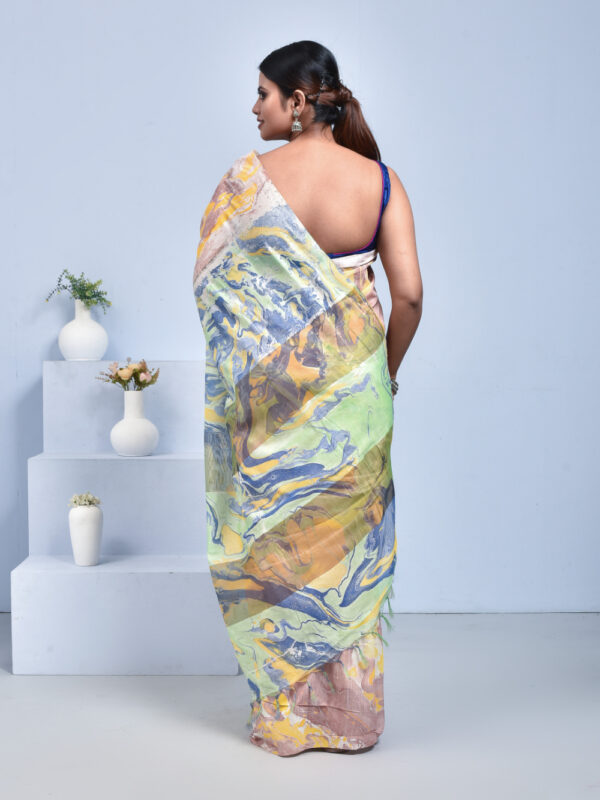 Light Brown Marble Print Linen Saree - Image 2