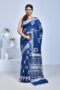 Navy Blue Batik Print Bhagalpur Linen Saree