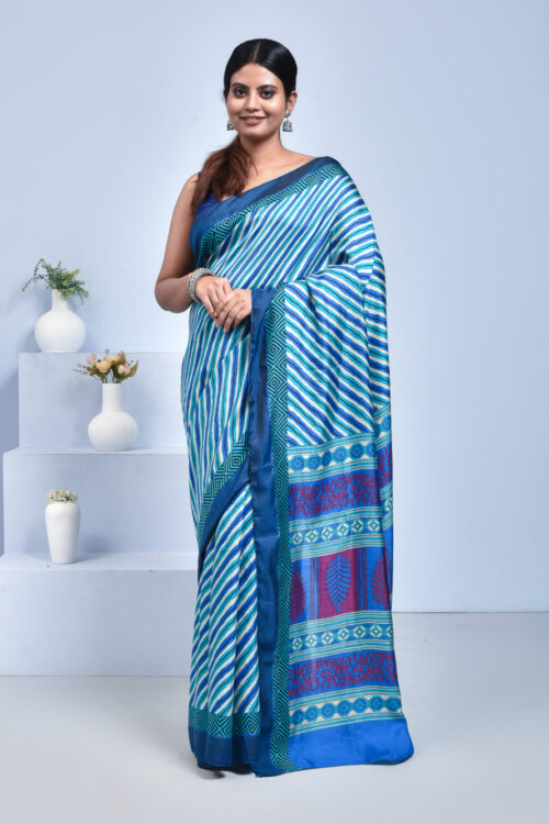 Blue Striped Manipuri Semi Silk Saree