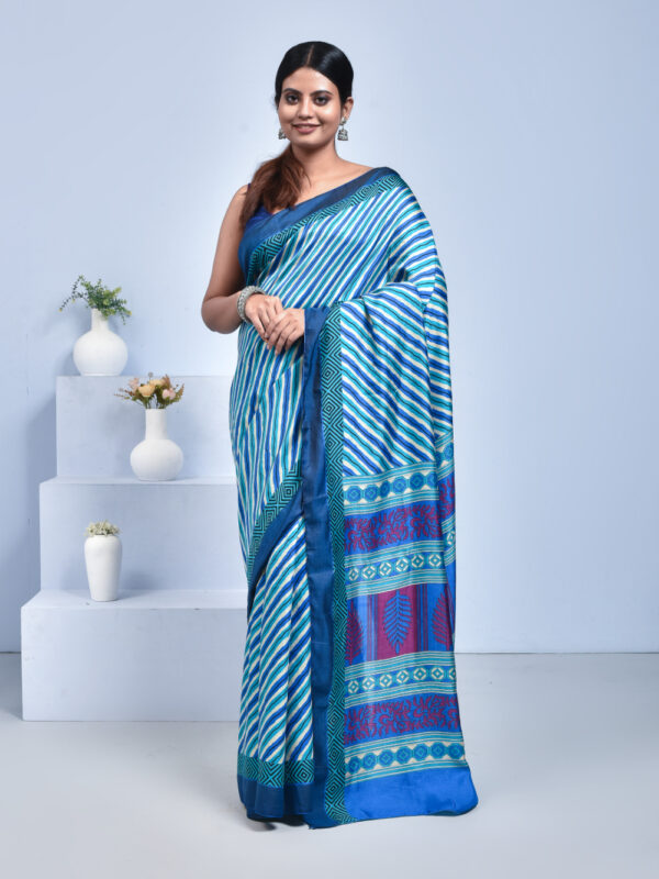 Blue Striped Manipuri Semi Silk Saree