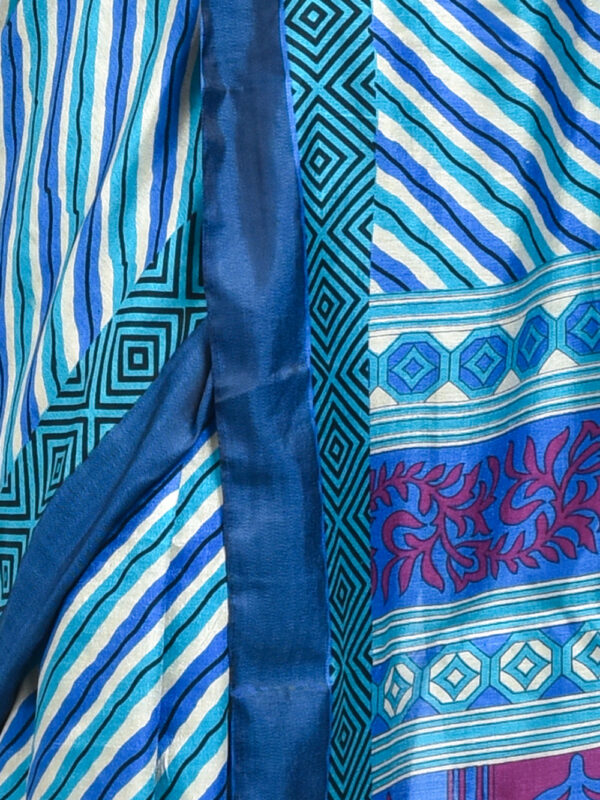 Blue Striped Manipuri Semi Silk Saree - Image 6