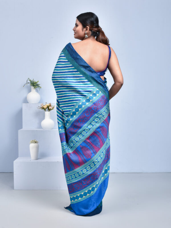 Blue Striped Manipuri Semi Silk Saree - Image 2