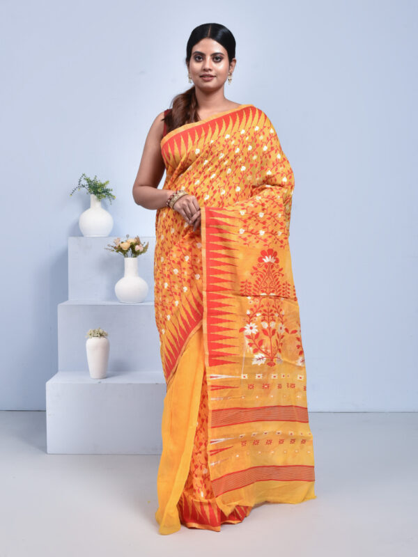 Yellow Jamdani Design Banaras Cotton Silk Saree