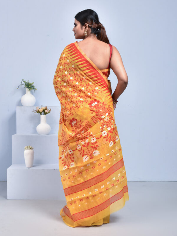 Yellow Jamdani Design Banaras Cotton Silk Saree - Image 2